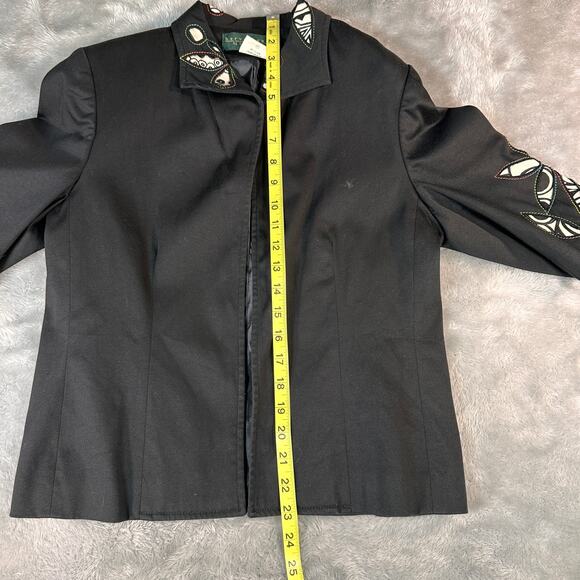 Harve Benard Jacket Womens 6 Black Vintage Embroidered Cutout Floral Open Front - Picture 3 of 11